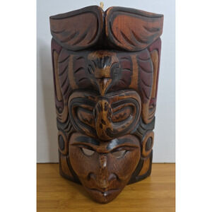 Hand Carved Mask Sculpture 10 in Ancient Culture Folk Wall Art Mask Mayan